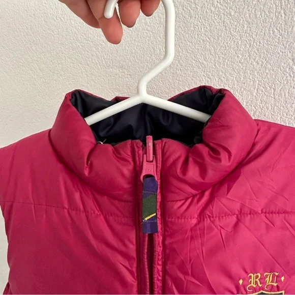 Ralph Lauren Girls Pink Blue Reversible Down Puffer Vest Size 6 Years